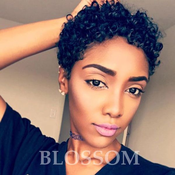 Human Hair Capless Wigs Human Hair Afro Kinky Curly Pixie Cut For Black Women Natural Black Short Machine Made Wig For Black Women S Fiona Wig Drag