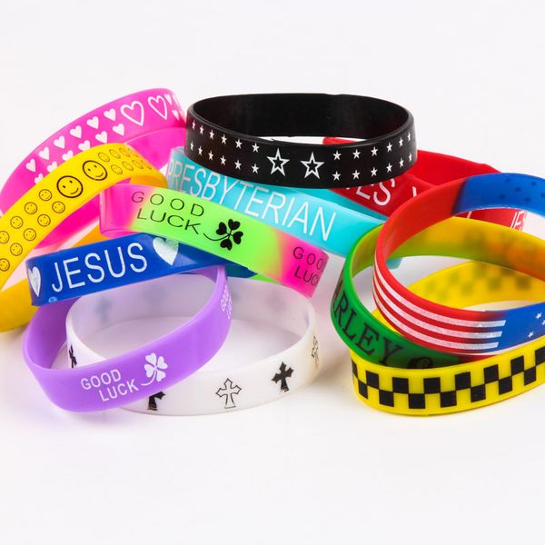 

wholesale 30pcs bracelets mix lot multicolor cross punk sport biker silicone bracelet men's women's cuff wristband jewelry, Golden;silver