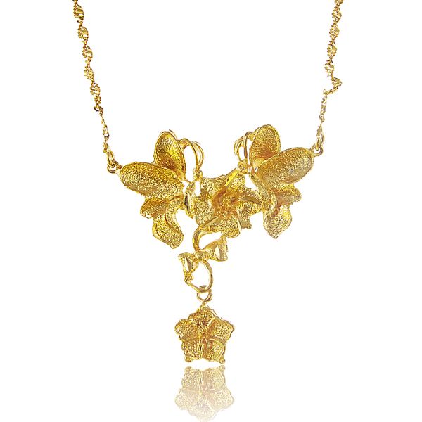 

24k pure gold pendant necklace for women wedding accessories gifts yellow gold color colgante vintage exquisite flower, Silver