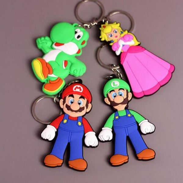

colorfull super mario bros model keychain couple pendant key chain gift for lovers young girl favor sports souvenirs gift, Silver
