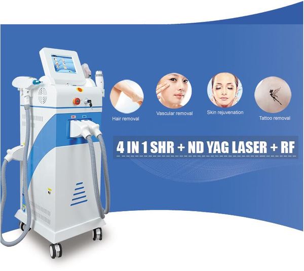

multi-functional beauty equipment 4 in 1 opt hr rf nd yag laser hair removal hr tattoos beauty machine, Black;white