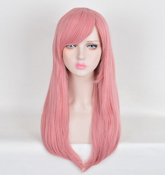 

pastel long cute pink wigs straight synthetic hair lucky girl wig, Black;brown