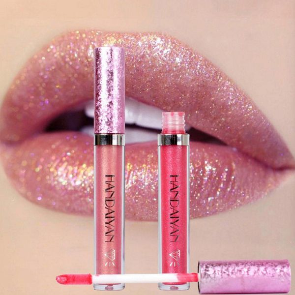 

handaiyan glitter lip gloss 6 colors waterproof long lasting shimmer lip tint daimond gold red batom nude liquid lipstick hf012