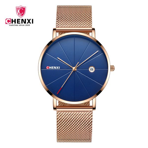 

chenxi luxury watch men ultra thin quartz wristwatches mens watches mesh belt bracelet waterproof box clock relojes hombre 2018, Slivery;brown