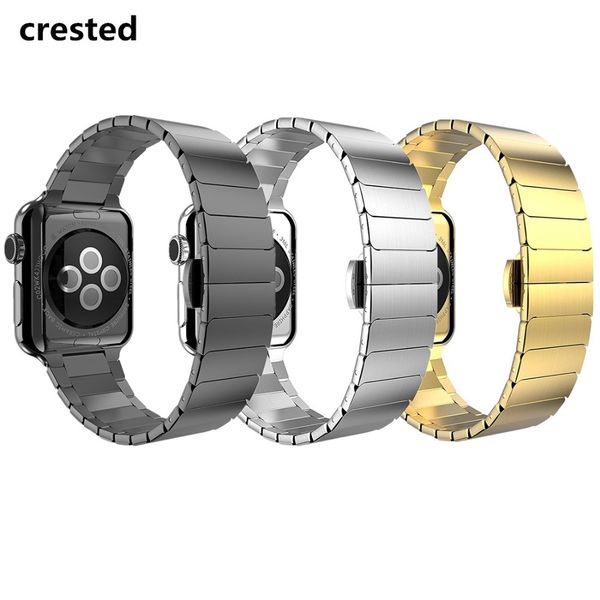 

crested butterfly loop strap band 3 42mm 38mm iwatch 3/2/1 wrist bands stainless steel link bracelet watchband, Black;brown