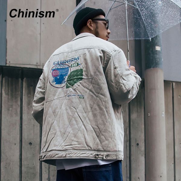 

chinism back printed washed denim jacket 2018 winter mens thicken warm hip hop trendy shirt jeans jacket, White;black