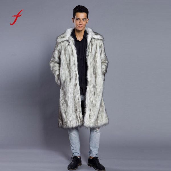 

feitong fashion winter jackets mens warm thick overcoat coat jackets faux fur parka outwear cardigan clothing jaqueta masculina, Black