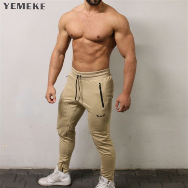 

yemeke casual joggers pants men sweatpants skinny high elasticity brand sportswear tracksuit jogger pants male trousers, Black