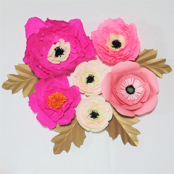 

Giant Paper Artificial Flowers 6PCS + 4 Leaves For Wedding & Event Backdrop Decor Baby Nursery Handmade Crafts Customized Decorations Home