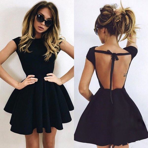 

simple little black jewel neck ball gown homecoming dresses short sleeves backless short cocktail dresses party prom dress gowns, Blue;pink