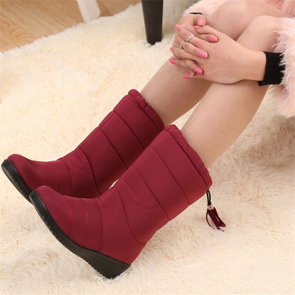 

snow boots for women shoes wedge platform boots warm fur ladies quality tassel waterproof footwear mid calf winter shoes, Black