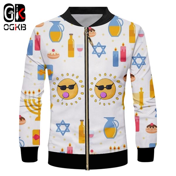 

ogkb hanukkah mens clothing the new listing chinese style coat 3d printed sun and candle polyester casual zip jacket, Black;brown