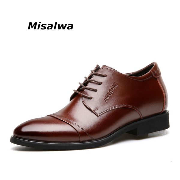

misalwa 2018 men brogue elegant shoes men formal shoes cow split leather height increasing elevator, Black