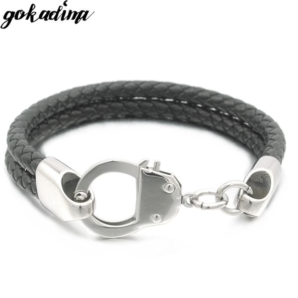 

gokadima new arrivals, fashion men stainless steel pu leather bracelet rope chain trendy jewelry wholesale,ll162, White