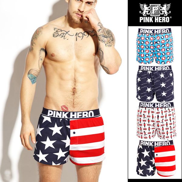 

pink hero underpants printing male arrow pants 2pcs/lot mens boxershort men underwear boxers original design straight angle, Black;white