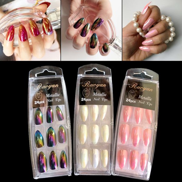 

4 colors shiny stiletto colourful fake nails press on clear glitter ultra long artificial false nails fit for a dance parting, Red;gold