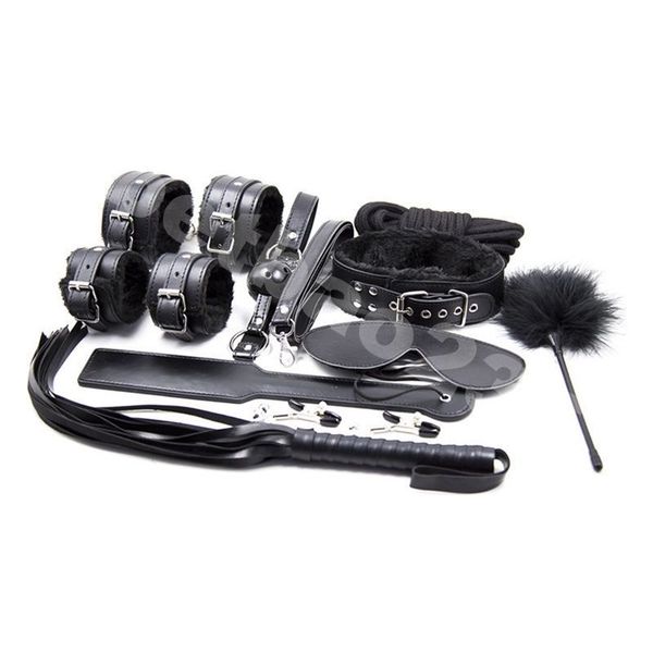 

collar paddle set 10pcs novelty leather cuffs whip kit ropes new bed restraint #r78