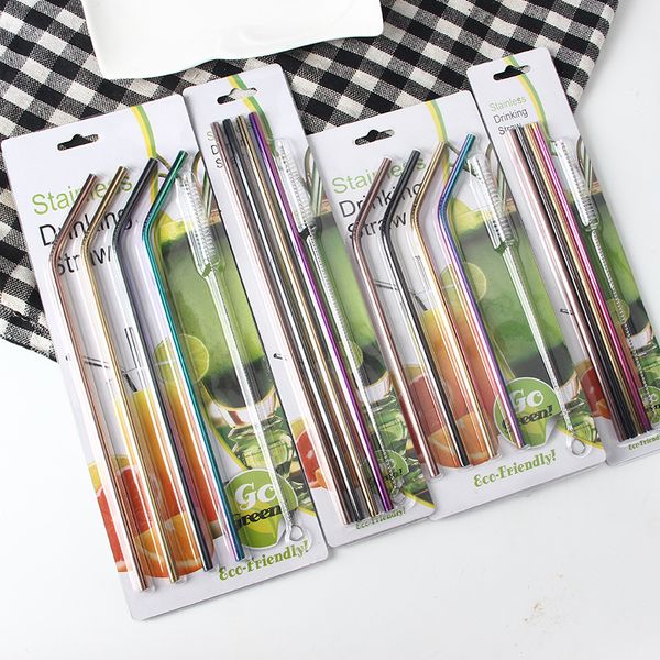 

stainless steel golden rose gold black rainbow drinking straws 8.5 " 10.5 " set reusable eco metal drinking straw bar drinks party