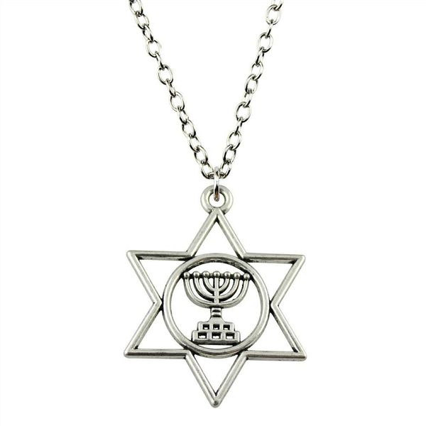 

wysiwyg 5 pieces metal chain necklaces pendants male necklace fashion judaism menorah star of david 39x32mm n2-b10527, Silver