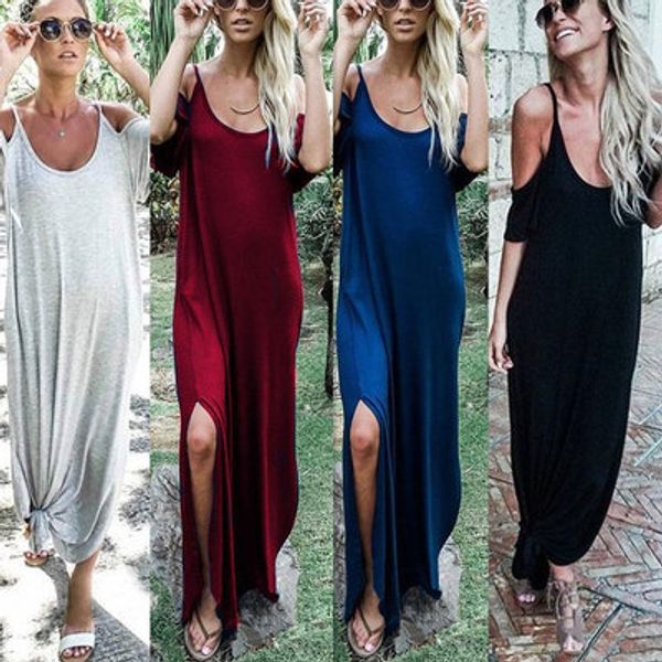 

Women Beach Maxi Dress Women Off Shoulder Short Sleeves Cotton Summer Ankle-length Dress Casual Straight Dress