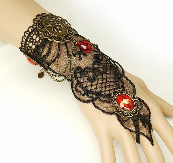 heiße neue Goth Punk-Stil Vintage Spinnennetz Hände Großhandel Damen schwarz Persönlichkeit Spitze Armband Mode klassische zarte Eleganz