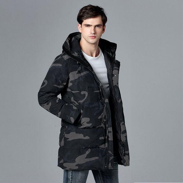 

2018 autumn and winter men's winter down jacket warm padded hooded camouflage men fashion duck down jackets doudoune homme xd623, Black