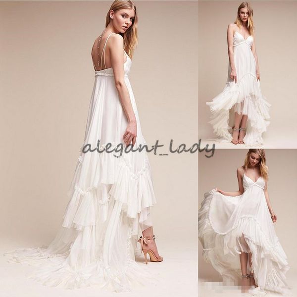 

Ivory Summer Beach Bridal Gowns Spaghetti Straps Boho Wedding Dress 2018 New Arrival Bohemian High Low Style Cheap Wedding Dresses