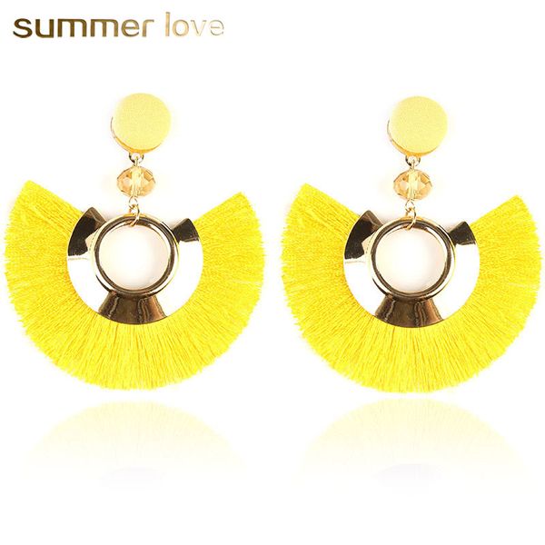 

boho semi-circle chandelier tassel earrings for women fan-shaped red yellow black long dangle earring wholesale, Silver