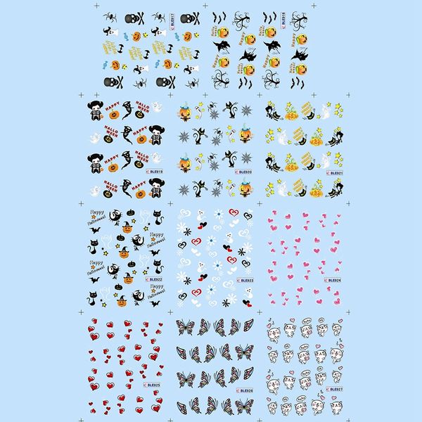 

1 sheet water transfer decals beauty christmas design nail art sticker cute decals for kids and women diy manicure tools, Black