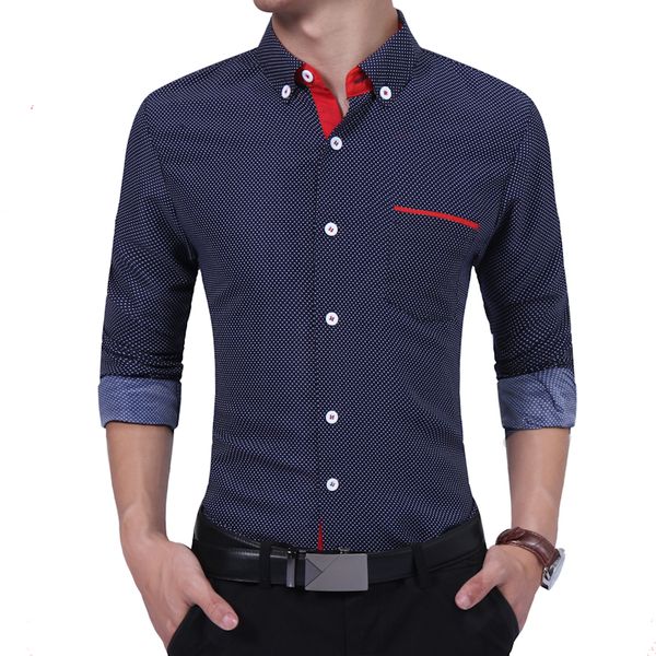 

brand 2018 fashion male shirt long-sleeves cotton dots polka oversize mens dress shirts slim men shirt 4xl, White;black