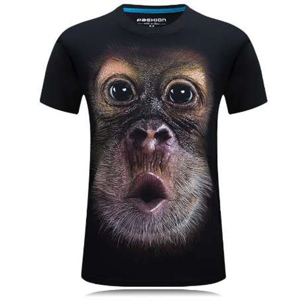 

summer men's brand clothing o-neck short sleeve animal t-shirt monkey/lion 3d digital printed t shirt homme large size 5xl, White;black