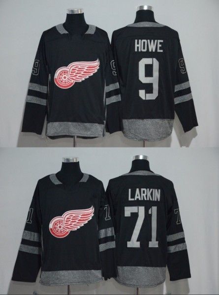 

1917-2017 100th Anniversary Detroit Red Wings Jersey #9 Gordie Howe #71 Dylan Larkin Black Stitched Hockey Jersey Top Quality !