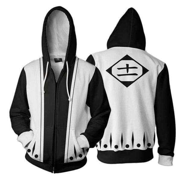 

3d printed hoodie anime bleach kenpachi zaraki cosplay costumes tracksuit zipper hooded jacket sweatshirt streatwear coat, Black