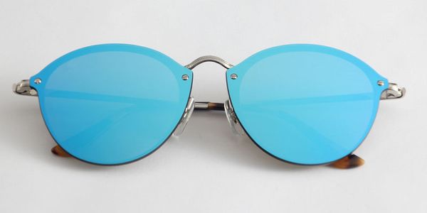 

new blaze style designer sunglasses for men 3574 brand metal round rimless frame outdoor mens designer sunglasses with box, White;black