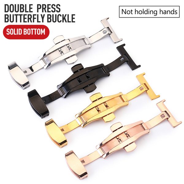 

10,12,14,16,18,20,22,24mm gold black 304l stainless steel butterfly buckle for leather strap buckle accessories double press, Black;brown