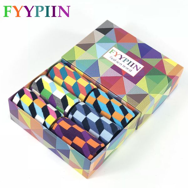 

fyypiin 6 pair per lot gift box novelty men's funny socks anchor star combed cotton skateboard socks, Black