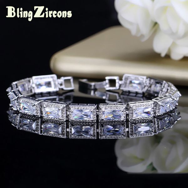 

blingzircons luxury cz crystal bridal bracelet big cubic zircon stone paved wedding bracelets bangles for women b102, Black