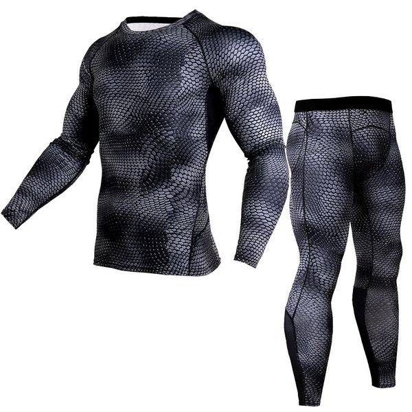 

two piece set men printed compression running men's sportswear men long sleeve tights pants gym fitness t shirt and pants, Black;blue