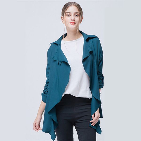 

trench thin women 2018 autumn fashion solid color irregular loose wild plus size portable windproof windbreaker coat, Tan;black