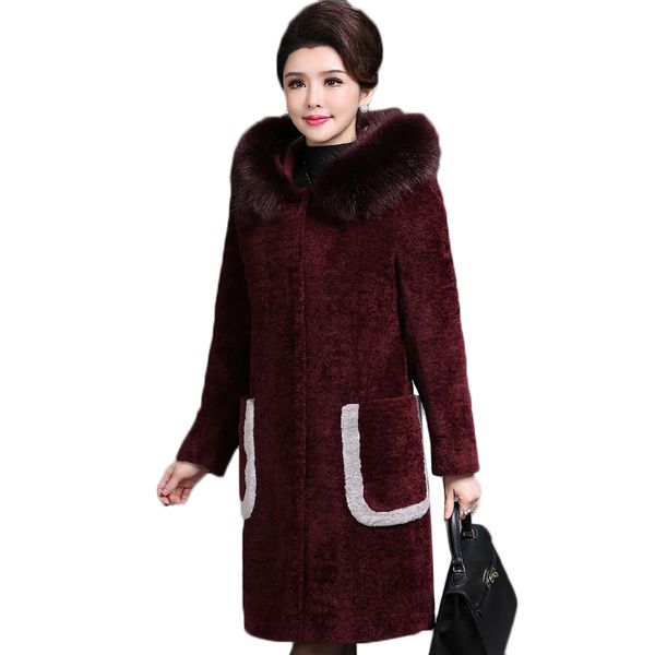 

2018 winter woolen jackets women's long sheep shearing jacket coat women thicken warm faux fur jacket female big fur collar coat, Black