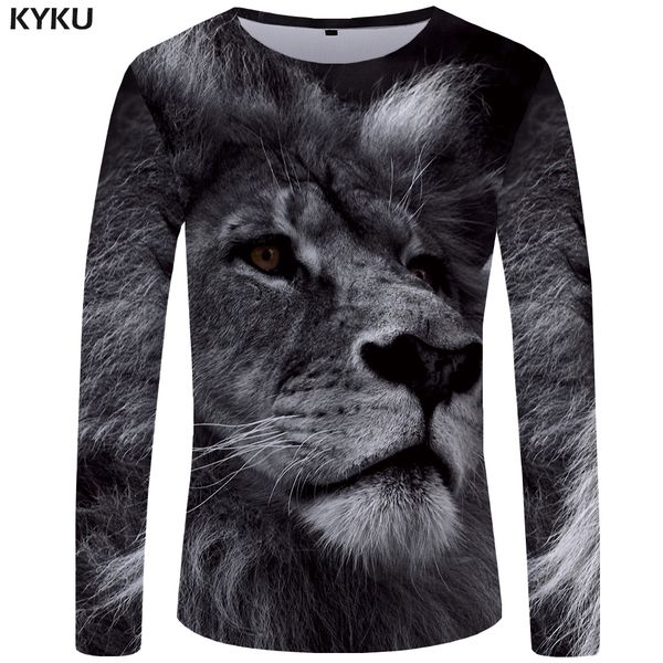 

kyku brand animal long t shirt men lion tshirt black gothic 3d print t-shirt hip hop tee funny anime mens clothing casual summer, White;black