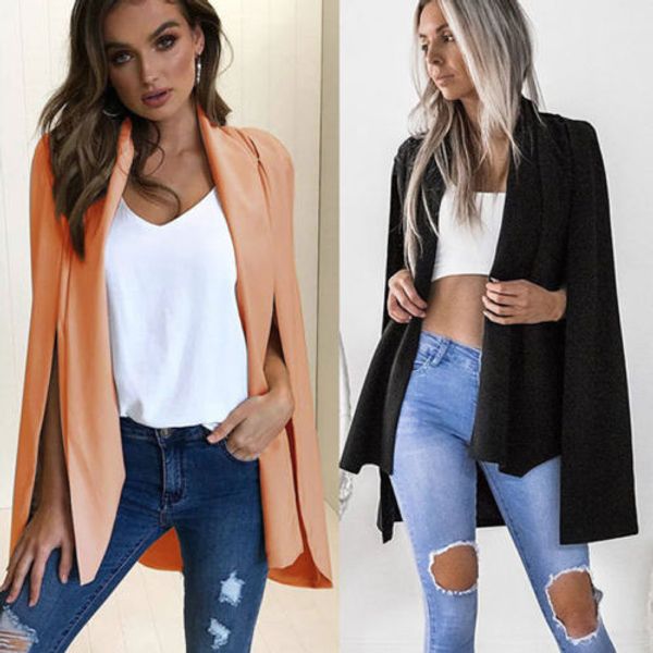 

autumn women long sleeve poncho cape coat jacket blazer suit shawl plus cloak cardigan outwear fashion women clothing, Black;brown