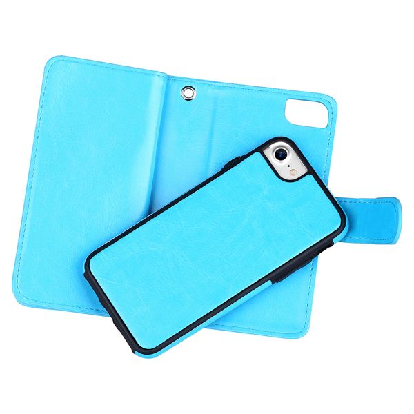 

2018 new arrival for iphone 6s case detachable crazy horse oil wax pu leather phone case multi card slots wallet case