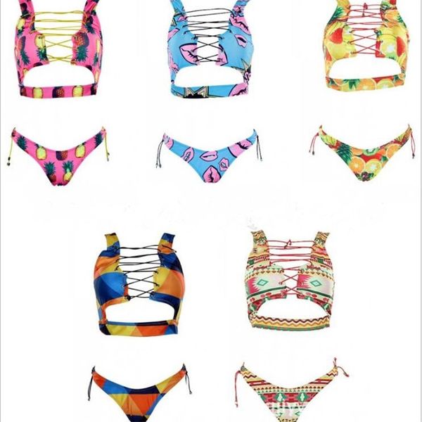 

Bikini Set Shoulder Frill High Waist Printing Chinlon Lady Swimsuit Swimwear Woman Femme Sexy Most Cheap 22jd V