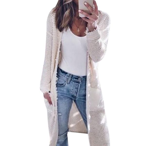 

puimentiua 2018 women long cardigans solid long sleeve knitted slim fit sweater cardigan autumn winter patchwork jersey, White;black