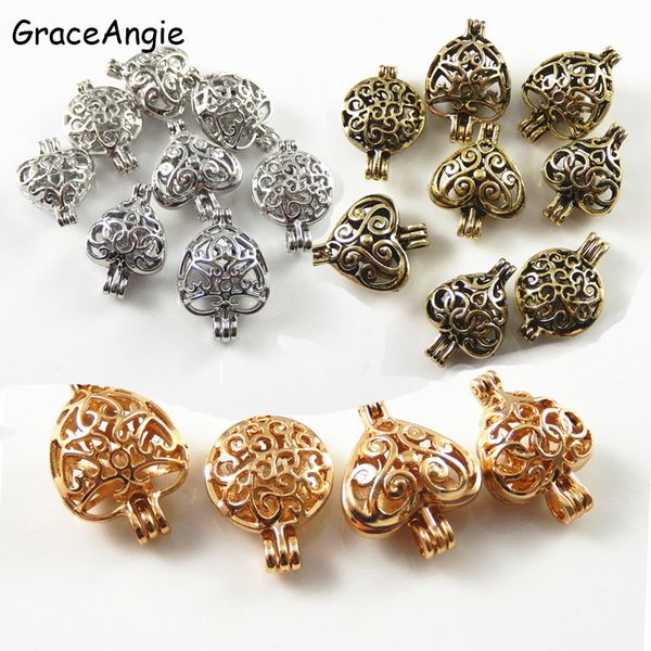 

4pcs mixed heart pearl beads cage essential oil diffuer lockets pendant pendant perfume diffuser cage locket handmade jewelry, Black