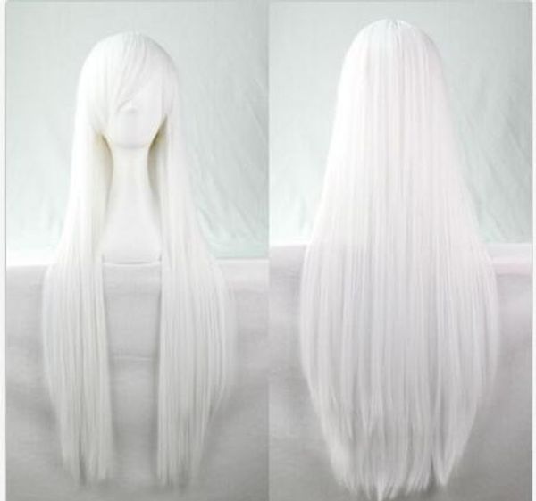 

80cm cosplay white long women's straight synthetic hair wigs, Black;brown