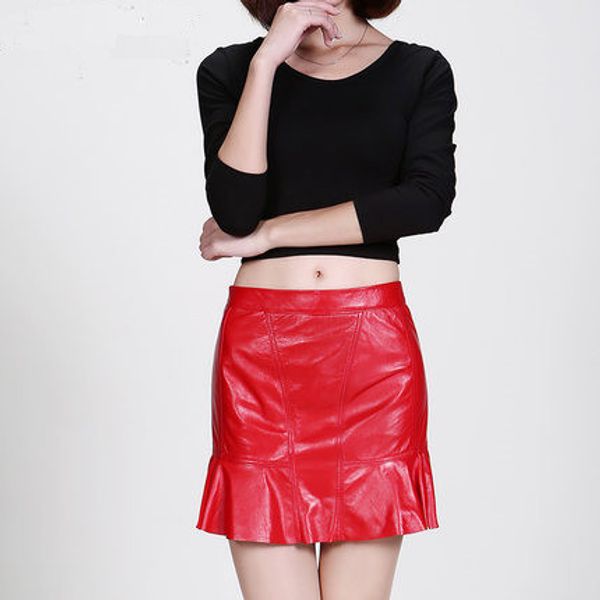 

women new leather skirt sheepskin leather skirt, Black