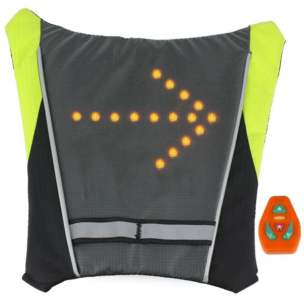

led turn signal light reflective vest backpack sport outdoor waterproof for safety night cycling / running / walking, Black;blue