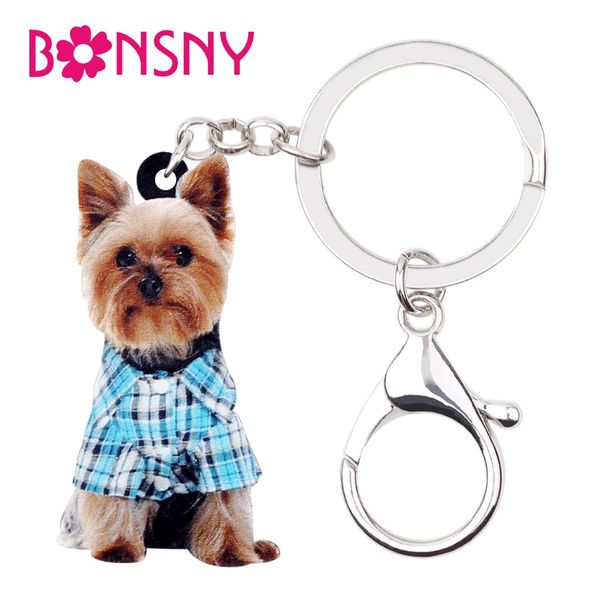 

acrylic cartoon yorkshire terrier dog key chains keychains rings bag car charms animal jewelry for women girls teens gift, Silver